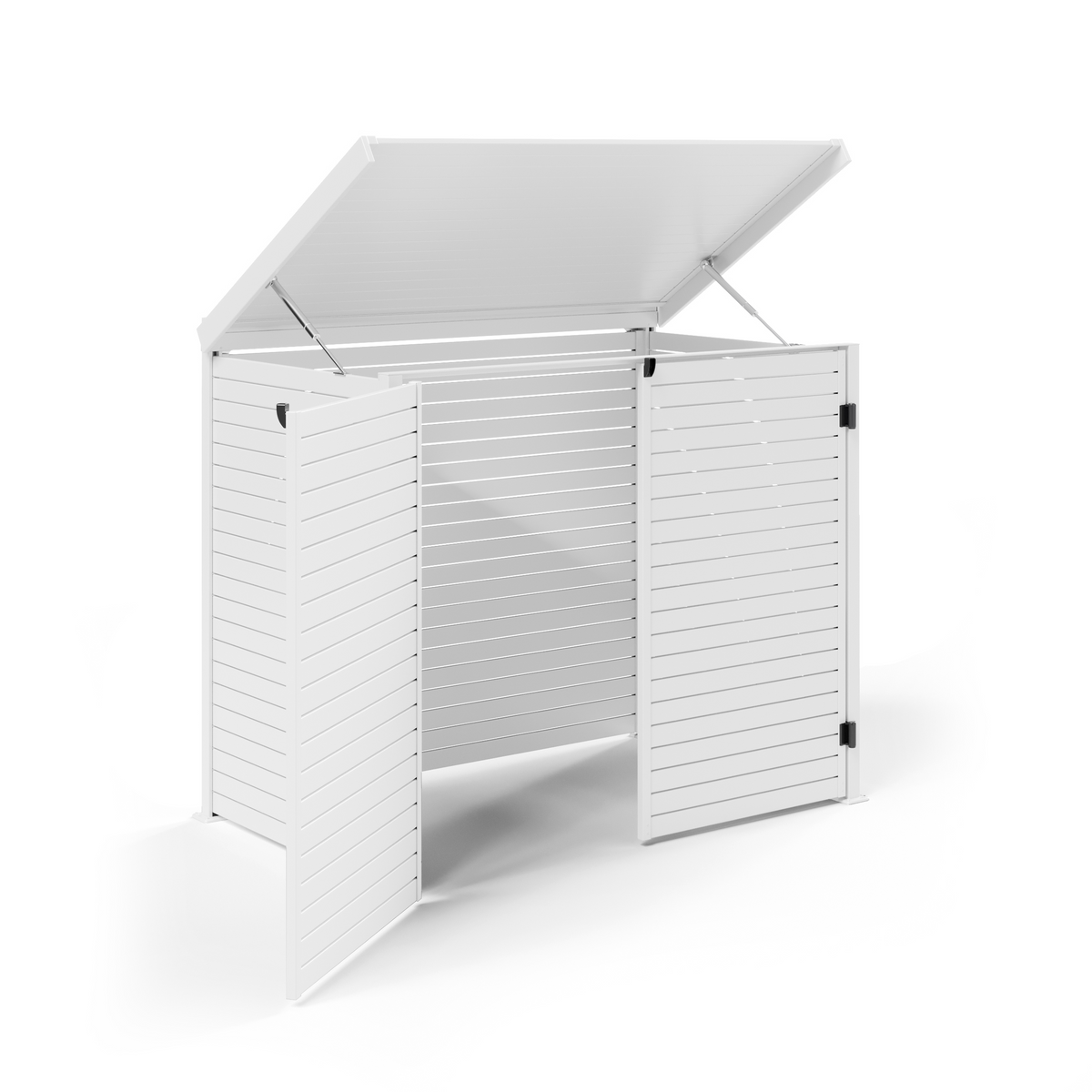Pool Pump Storage, Aluminium Slat Storage Closure, Bin Storage in White with Slatted Back Panel
