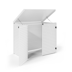 Pool Pump Storage, Aluminium Slat Storage Closure, Bin Storage in White with Slatted Back Panel