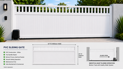 Custom made, SLAT TOP Sliding gate, Hampton Fence Gate, PVC, up to 2100 x 4900mm, Flat pack
