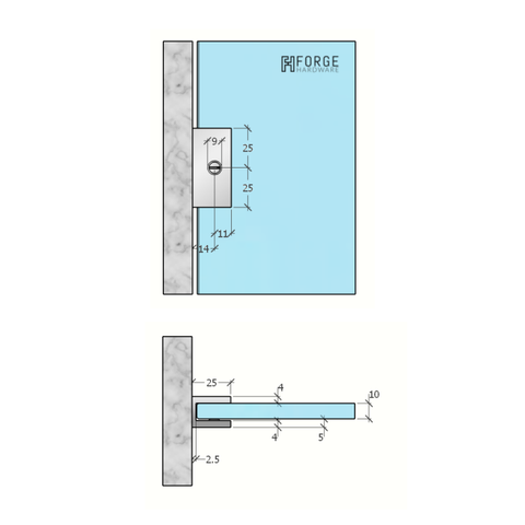 Frameless Shower Screen U Bracket Square - Dark Antique Brass