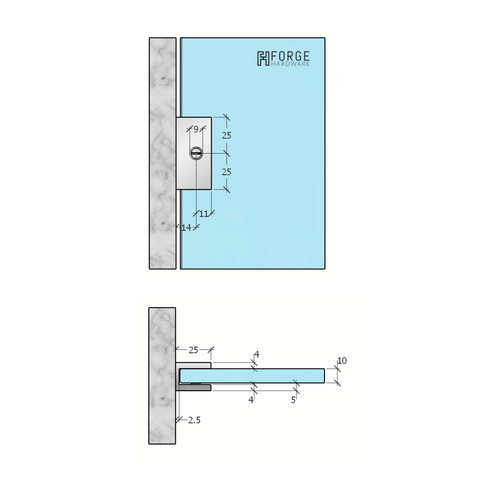 Frameless Shower Screen U Bracket Square - Antique Brass