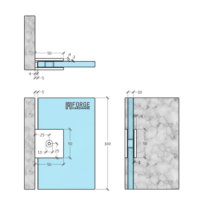 SB45SQGM – U Bracket Glass to Wall Mechanical Fixing 90 Degree Gunmetal – supplier gallery view 3