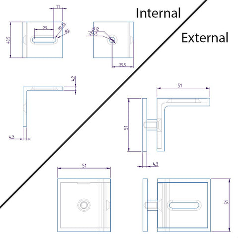Forge Frameless Shower Screen Bracket Glass to Wall 90 Degrees Adjustable - Chrome