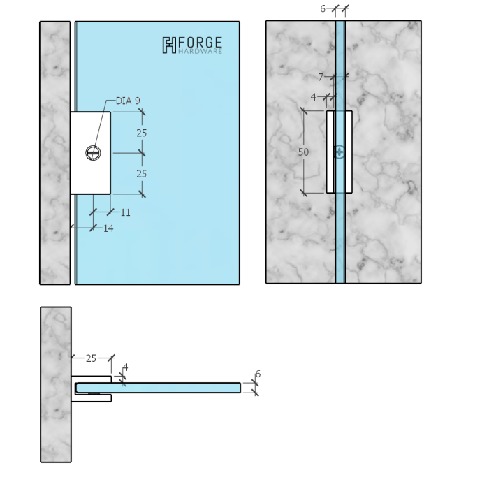 SB6SQBN – U Bracket Square 6mm Glass Brushed Nickel – supplier gallery view 2