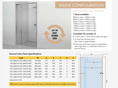 Black Aluminium Adjustable Semi-Frameless Shower Screen - 6 mm glass - Choice of sizes - BLACK new