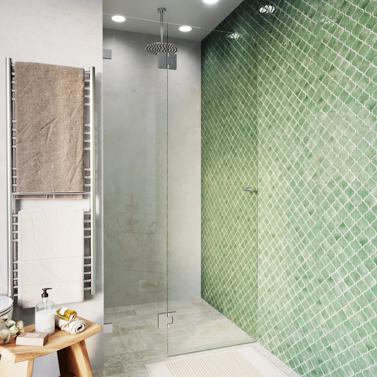 Frameless Glass Wall to Wall Shower Screen Door and Hinge Panel - 2000mm high, 10mm Toughened Glass - Chrome