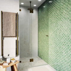 Frameless Glass Wall to Wall Shower Screen Door and Hinge Panel - 2000mm high, 10mm Toughened Glass - Brushed Antique Brass