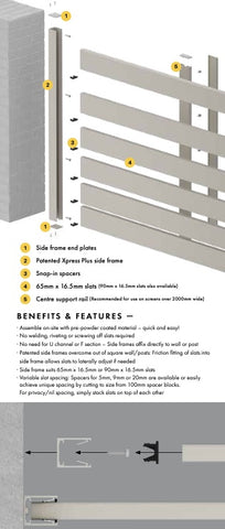 Aluminium Slat Screen Kit - Monument Colour, 1800mm high x 3000mm wide, Slat fence panel