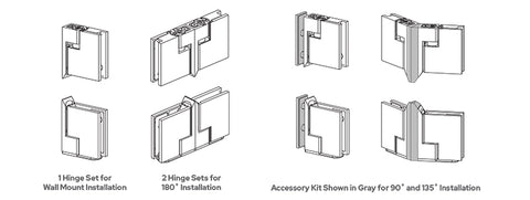 Polished Chrome Zero Hinge Accessory Kit for 90 Degrees & 45 Degrees Applications