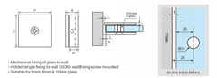 Wall Brackets for Frameless Glass Shower Screens, Suits 6mm, 8mm, 10mm - Chrome