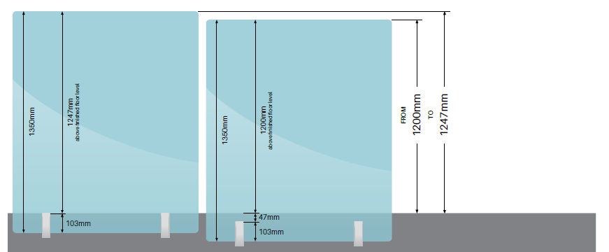 1350mm high Glass Pool Fence Panels.  Choose your width,