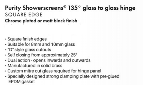 135 degree Frameless Shower Screen Glass to Glass Hinge