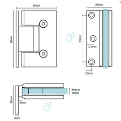 Offset wall to glass frameless shower screen hinge - Gunmetal Grey
