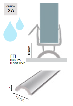 Frameless Shower aluminium water bar, floor seal, Gun Metal Grey