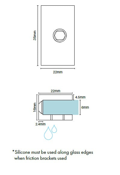 Purity Showerscreens® 6mm wall bracket Chrome plated - Square edge
