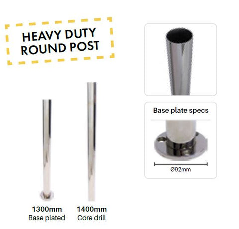MOD50 heavy duty posts - 50.8mm round stainless steel - 2.7mm wall thickness - Various lengths
