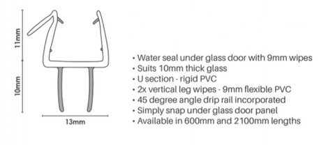 Pvc Shower Screen Door Water Seal Strip Lining 10mm glass, Shower Door Flap