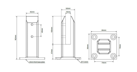 White Madrid, Base plated square spigot FRICTION FIT, Stainless steel 2205