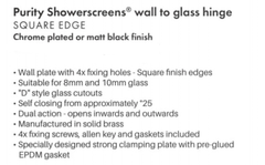 Glass to Wall Frameless shower door hinge, 8 - 10mm glass, very high quality - Chrome