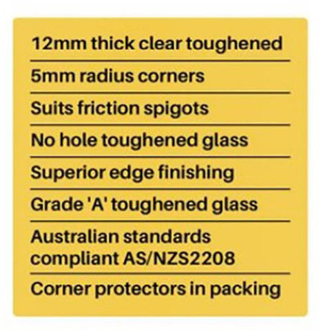 Frameless 12mm Glass Pool Fence Panels, 1200mm high, choose your width-