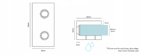 Brushed Brass / Gold shower screen bracket, clamp, mount, 8 - 10mm glass