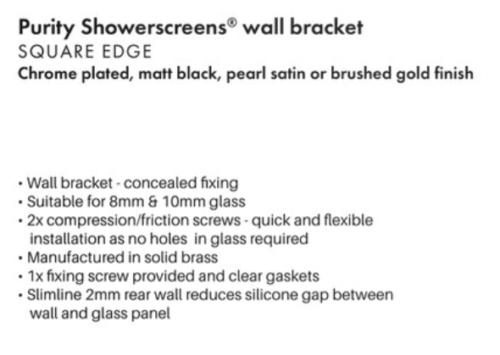 Brushed Brass / Gold shower screen bracket, clamp, mount, 8 - 10mm glass