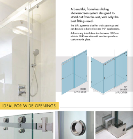 Chrome 10mm Frameless Sliding Shower Screen, Highest Quality, Up to 1940mm wide, Polished Silver