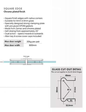 Frameless Glass Shower Hinges, Very High Quality, for 6 and 8mm glass.