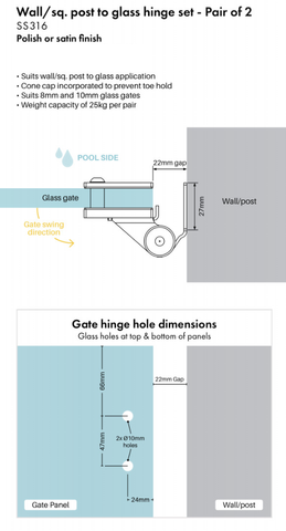 2x Self Closing Glass Pool Fence Gate Hinge 1 pair 316 Stainless Steel Gate