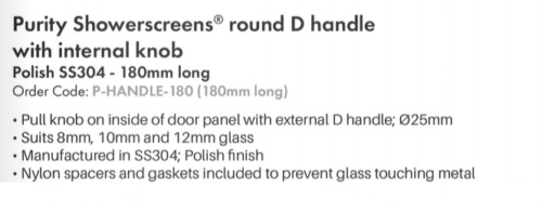"D" shower door handle stainless steel , d handle 180mm long, shower handle