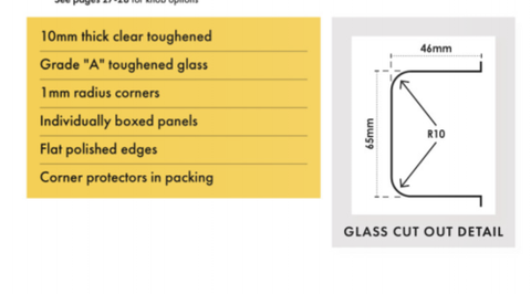 10mm Frameless Glass Shower Door, 2041mm x 600, 610, 620, 630, 640 Toughened