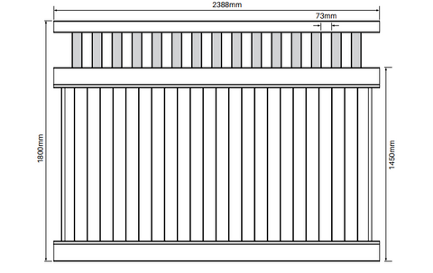 Full privacy PVC fence panel with Slat top 2388MM WIDE 1800MM HIGH, 7 year Warranty