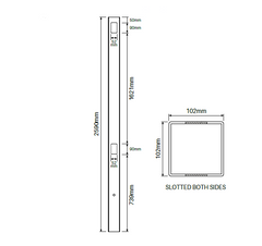 102mm x 102mm 2 way post - Vertical Paling 2590mm Long, picket fence, 7 Year Warranty