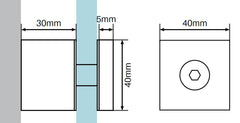 40mm square cap x 30mm body standoff SS316, Square standoff for glass fixing, 316 Stainless Steel