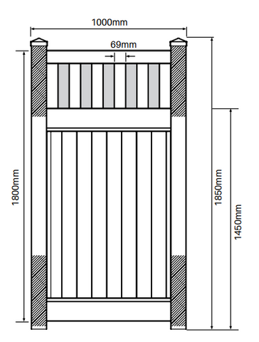 Full privacy PVC gate with Slat top,  1000MM WIDE 1800MM HIGH, 7 year Warranty