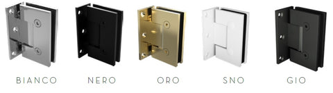 Offset wall to glass frameless shower screen hinge, gunmetal grey, black, white, brushed brass / gold, chrome