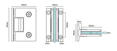 Zurich 6mm wall to glass hinge SQUARE EDGE, chrome