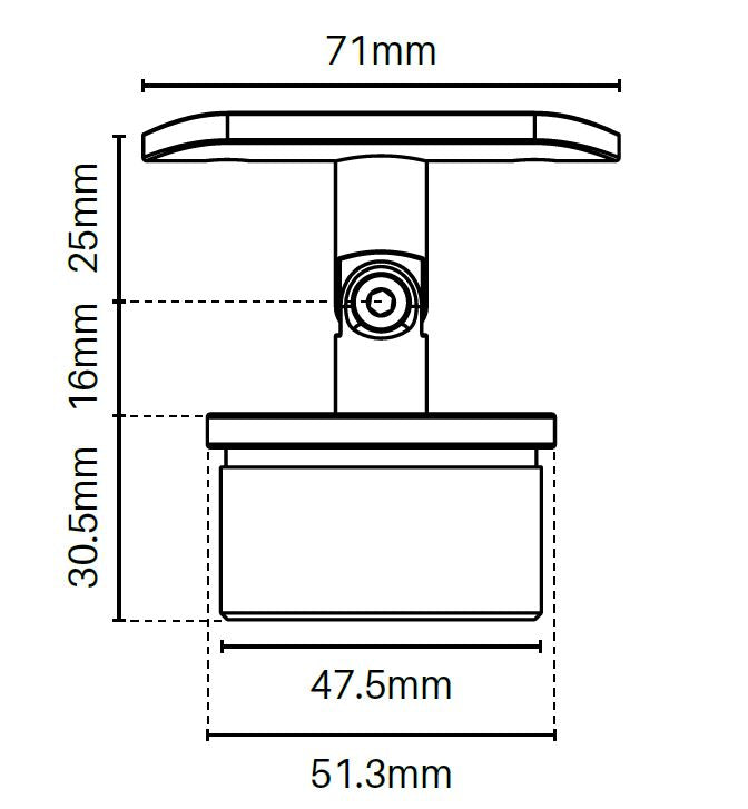 Swivel head rail support  for 50.8mm diameter posts with 1.5mm wall