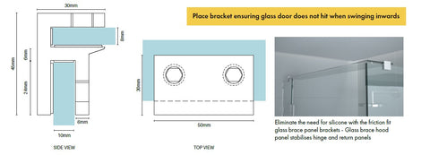 Purity Showerscreens® glass brace bracket LARGE - SQUARE EDGE