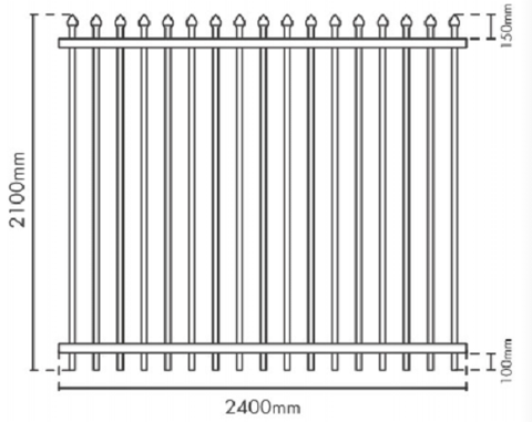 Spear Top Black Heavy Duty Security Steel Fencing Fence Panels, Black
