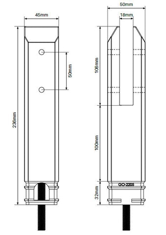 Square Core drill pool spigot DOUBLE FRICTION, 2205 Stainless Steel