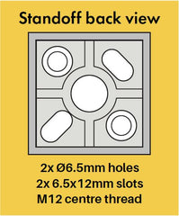 40mm square cap x 30mm body standoff SS316, Square standoff for glass fixing, 316 Stainless Steel