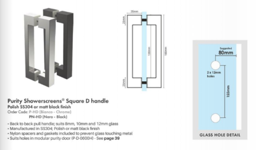 Frameless Shower Hardware Kit, BRACKETS,HINGES AND HANDLE. ALL CHROME - 1200mm Adjustable Tubular