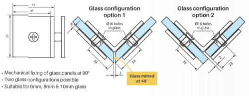 90 Degree Glass to Glass Frameless Shower Screen Bracket,