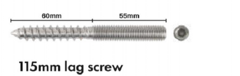 Lag screw, M12 Thread with 12mm Coach Screw, Hex Drive, SS304