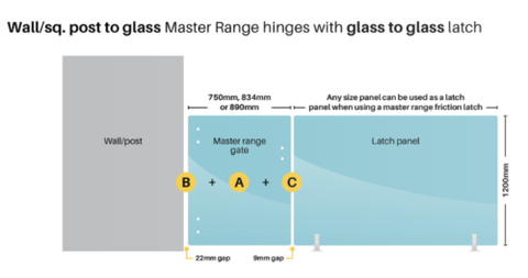 Master Range Hinge Set for Frameless Glass Pool Fence Gate, Self Closing