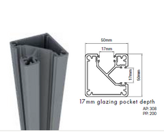 90 Degrees corner post - Aluminium semi frameless pool fencing / balustrade post