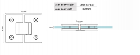 Frameless Shower Door Hinge for 6mm and 8mm Glass