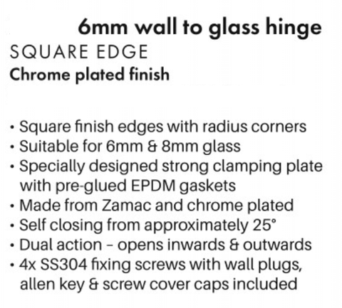 Frameless Shower Door Hinge for 6mm and 8mm Glass