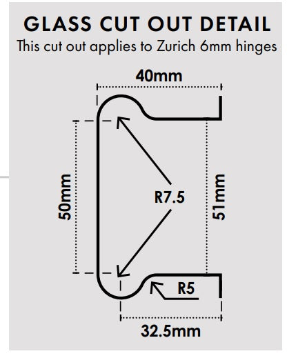 Zürich 6mm glass to glass hinge SQUARE EDGE Black
